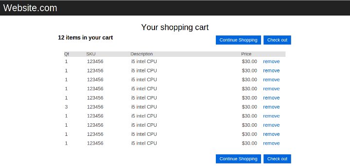 Shopping cart page