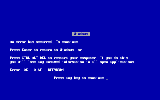 windows 98 blue screen of death