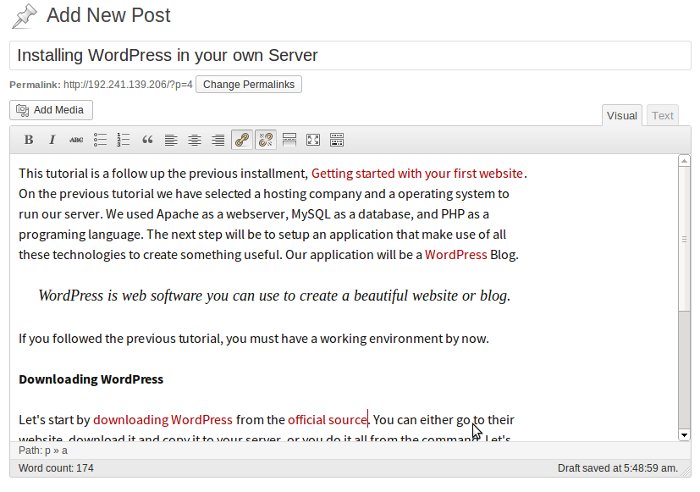 WordPress Creating a new post