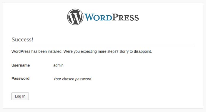 Wordpress installation complete