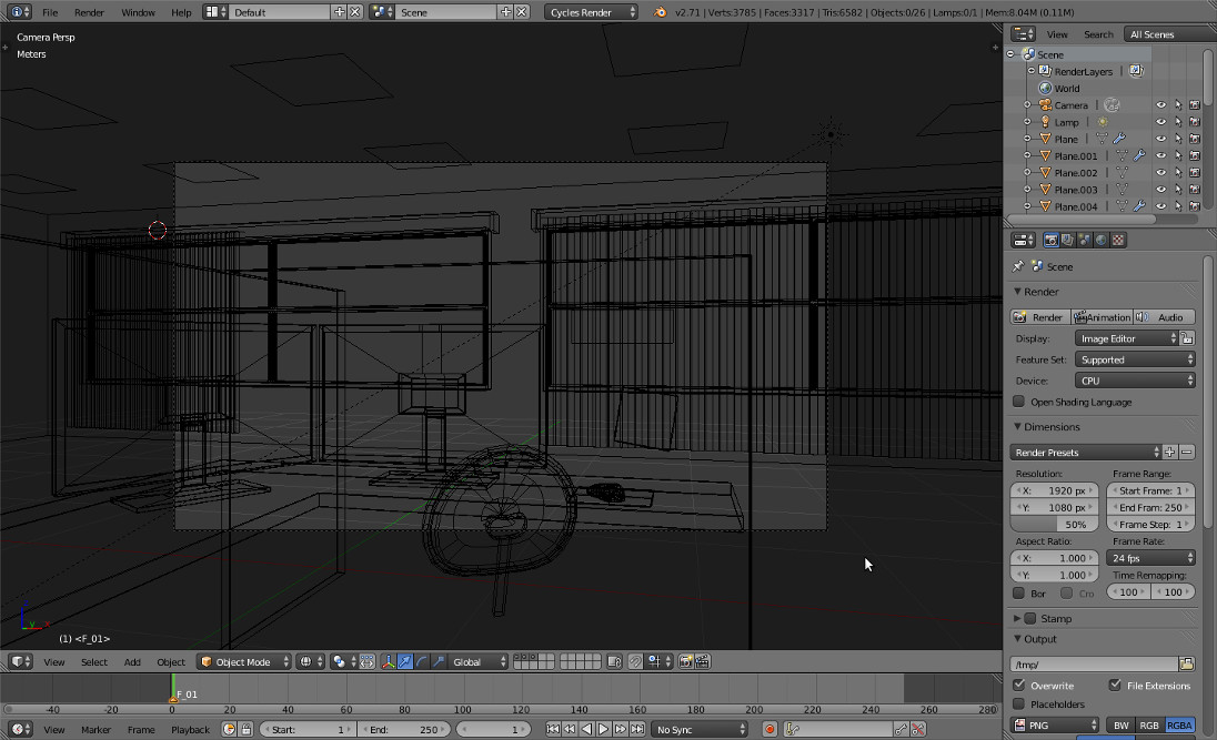 Office render wireframe