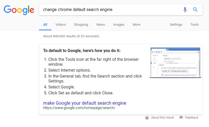 Google search to remove default search