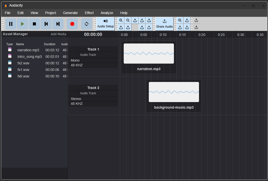 Audacity 4.0 asset manager