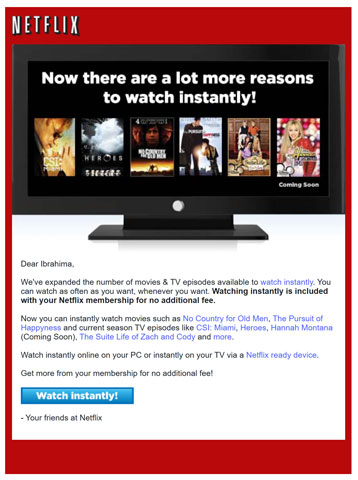 Netflix watch instantly 2008 email
