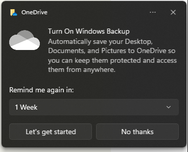 One drive turn on option