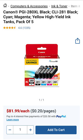 $81.99 canon ink cartridge